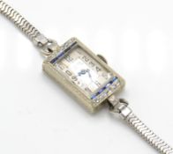 14ct White gold, Sapphire & Diamond Gruen Switzerland Ladies Dress watch