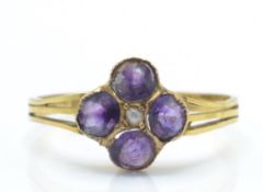 An Antique Amethyst & Pearl Cluster Ring