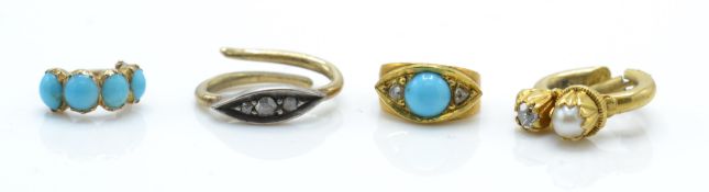 A collection of 4 gold and gem set bales - findings.