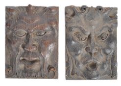 18TH CENTURY PAIR OF HAND CARVED OAK PANELS DEPICTING THE GREEN MAN
