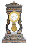 19TH CENTURY FRENCH EBONY TORTOISESHELL INLAID PORTICO CLOCK