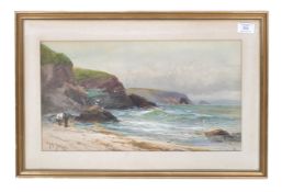 G. H. JENKINS - FISHING ON THE CORNISH COAST - WATERCOLOUR PAINTING