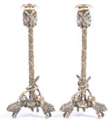 PAIR OF 19TH CENTURY ANTIQUE BRASS TABLE CANDLESTICKS