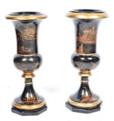 PAIR OF 19TH CENTURY BLACK LACQUER VASES