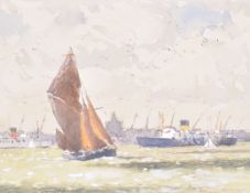 NORMAN WILKINSON CBE - WATERCOLOUR OF SHIPS IN HARBOUR
