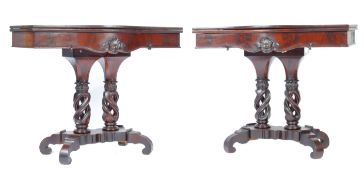 A PAIR OF 19TH CENTURY IRISH MAHOGANY CARD / GAMES