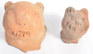 TWO BELIEVED PRE COLUMBIAN ERA POTTERY ANIMAL HEADS