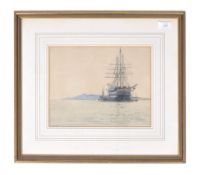 CHARLES NAPIER HEMY - (1841-1917) - WATERCOLOUR OF WARSHIP