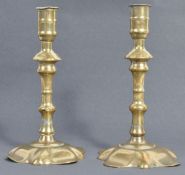 RARE PAIR OF ENGLISH ANTIQUE 18TH CENTURY PETAL BASE CANDLESTICKS