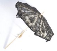 STUNNING 19TH CENTURY VICTORIAN BLACK LACE AND IVORY PARASOL