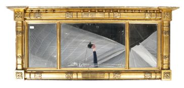 GOOD 19TH CENTURY REGENCY GILT WOOD TRIPTYCH WALL MIRROR