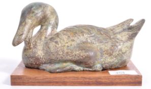 UNUSUAL BRONZE FIGURINE OF A SEATED MALLARD DUCK