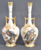 PAIR OF 19TH CENTURY ROYAL WORCESTER BIRD VASES