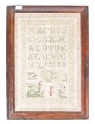19TH CENTURY ROSEWOOD FRAMED NEEDLEPOINT SAMPLER