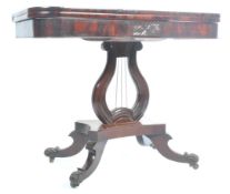 19TH CENTURY ANTIQUE FLAME MAHOGANY TEA TABLE ON LYRE BA