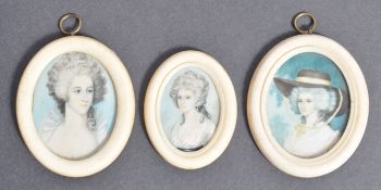 FAMILY SET OF THREE 18TH CENTURY ANTIQUE PAINTED MINIATURES