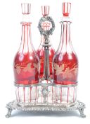 THREE 19TH CENTURY VICTORIAN RUBY GLASS DECANTERS