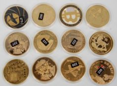 A mixed group of twelve plated coin medallions to