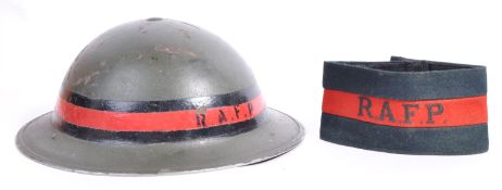 RARE ROYAL AIR FORCE POLICE 1939 BRODIE HELMET & ARMBAND RAF