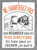 VINTAGE FRENCH ENAMEL TRAIN RAILWAY WARNING SIGN