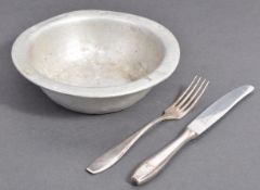 RARE WWII ORIGINAL GERMAN LUFTWAFFE MESS SET - BOWL, KNIFE & FORK