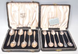 Two sets of six silver hallmarked teaspoons to include William Suckling spoons having pointed