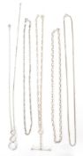 A collection of silver necklace chains to include flat diamond belcher linked, kerb linked fine
