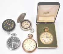 A selection of vintage pocket watches to include a gold plated pocket watch with with enamelled face