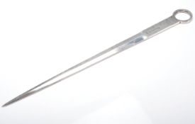 A mid 20th Century silver plate letter opener of simple form. Hallmarked for Sheffield date letter A