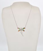 A stamped sterling silver, marcasite and plique a jour necklace with the pendant in the form of a