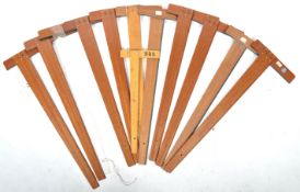 A collection of retro architects 20th century wooden set squares - rules. All of mahogany solid wood