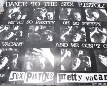 A Sex Pistols advertising music poster for 'Pretty Vacant', with a series of photos.