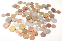 A mixed group of world coinage with some silver example coins. Coins include Republica De Panama 5