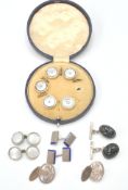 A 19th century gentlemans paste set button set complete in presentation case together with 2 sets of