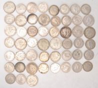 A selection of 20th Century pre 1947 half crown coins (approx 14) and two shilling coins (approx