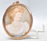A 19th Century Victorian portrait miniature of oval form depicting a lady wearing a pearl necklace