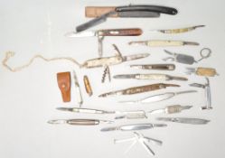 A good mixed group of vintage pen knives dating from the early 20th Century with steel and lucite