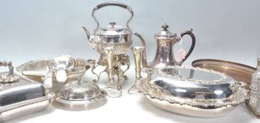 A mixed group of silver plated items dating from the 19th Century to include two good tureens,