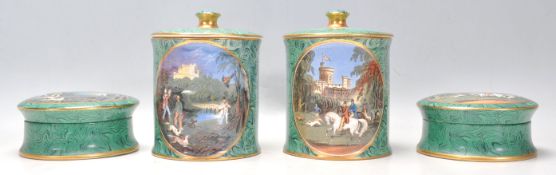 A group of four 20th Century Malachite pratt ware style ceramics to include two lidded pots