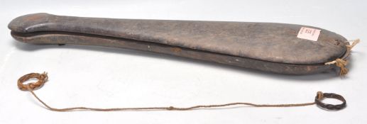 A set of 20th Century Chinese opium scales having a carved wooden case with rotating lid. Scales and