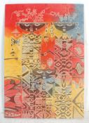 A mid 20th Century African Tribal dyed fabric print depicting stylised faces / figures with