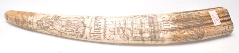A 20th Century large replica scrimshaw tunk having engraved decoration engraved 'Liberty - Ship