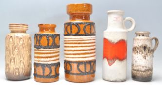 A group of five vintage retro mid 20th Century West German pottery vases to include a fat lava