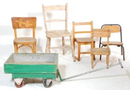 A Victorian 19th century beech and elm wood Oxford bar back dining chair together with a retro