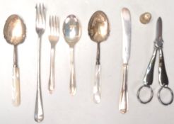 A collection of antique silver and silver plated items to include two Victorian mother of pearl
