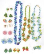 A collection of  Pate-De-Verre mid century jewellery to include necklace chains and earrings /