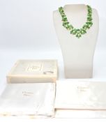 A signed mid century Christian Dior Bijoux Costume jewellery gilt metal and emerald cabochon glass