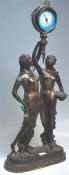 A large 20th Century antique style cast bronze figural mantel clock in the form of two classical