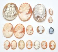 A collection of carved shell cameos dating from the 19th and 20th century. To include female