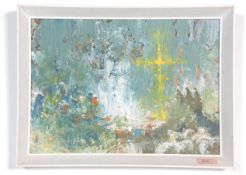 Martin Fish - Bristol Savages - A 20th Century oil on board abstract painting in green and yellow